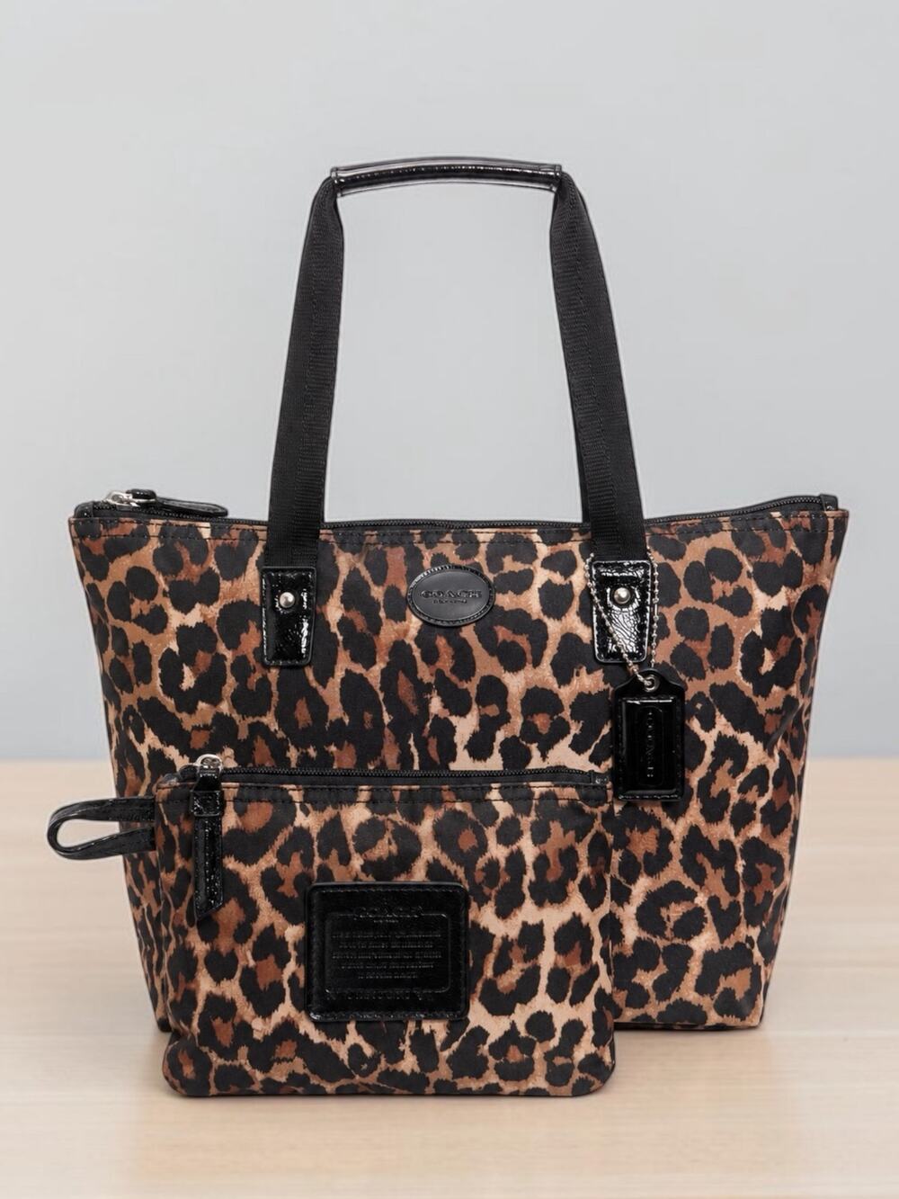 Coach F33312 Ocelot Nylon Mini Tote & Pouch Set